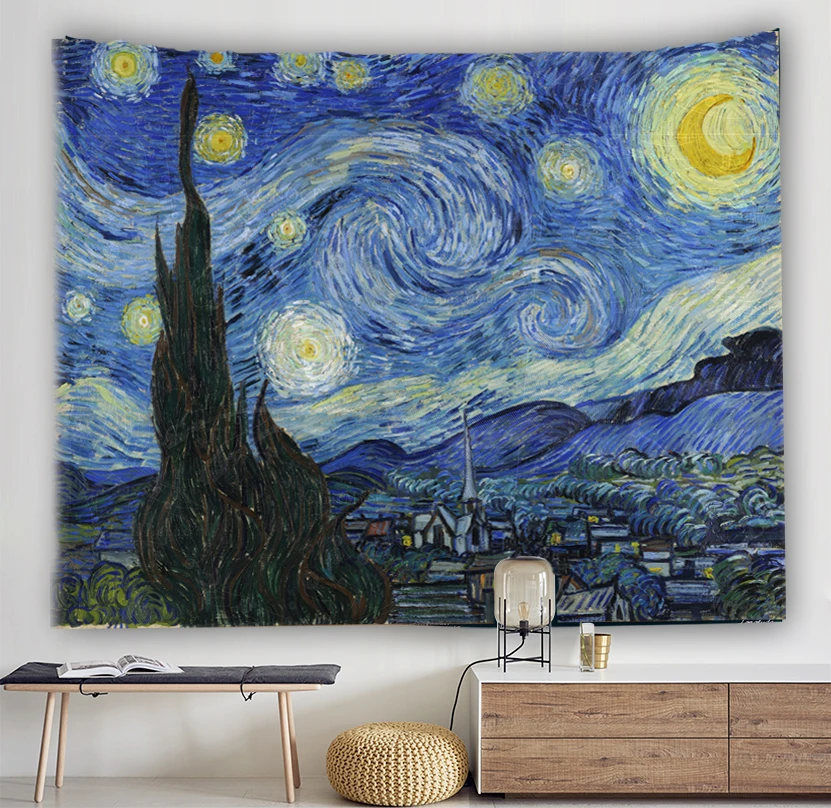 

Top sale Great masterpiece art tapestry Van Gogh Starry night decor curtain cloth blanket paintings Beach Towel giant poster