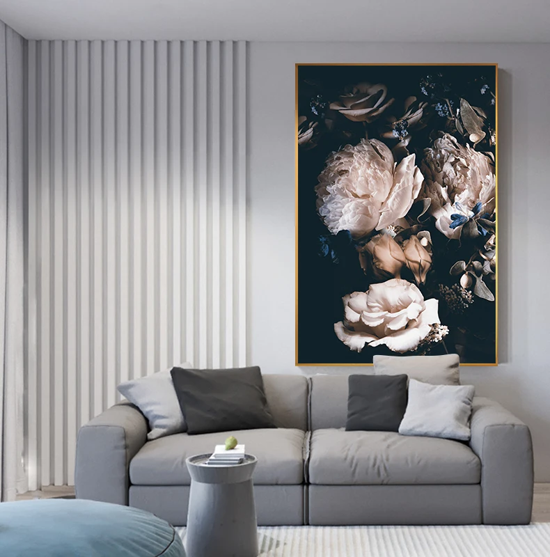 Скандинавские элегантные розовые розы в темноте картина с цветком Cuadros столовые приборы для гостиной HD Современные стены Искусство большой плакат печать