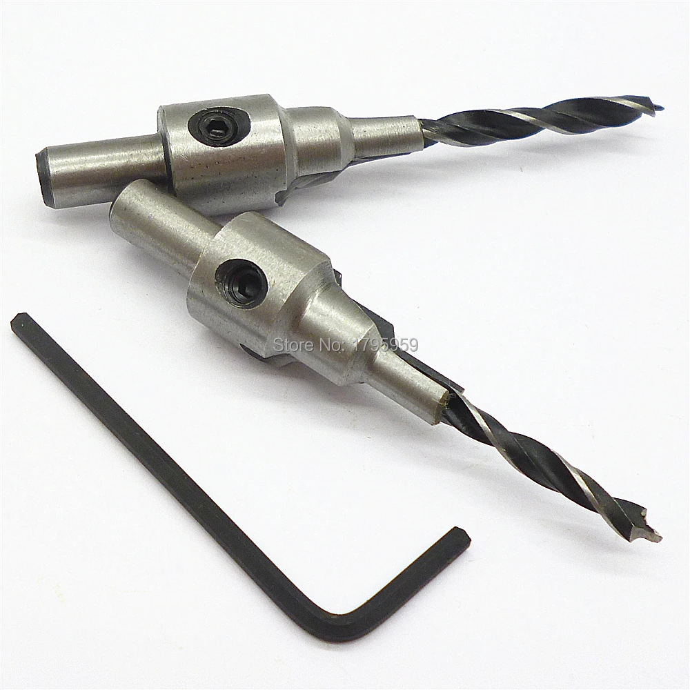 2pcs 2 Flute Carbon Steel Tapered Countersink Drill Bit Set Wood Pilot Hole Woodwork Counter