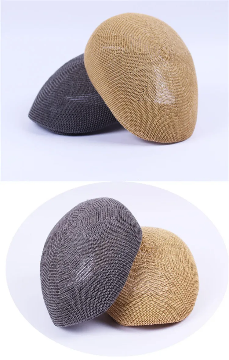 Middle-Aged Summer Straw Mesh Breathable Beret Outdoor Sunshade Leisure Hat Straw Simple Sunscreen Hat (5)