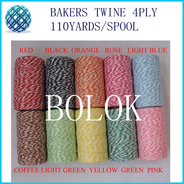 

Free shipping double color cotton Bakers twine thin 4 ply (110Yards/spool) 100pcs/lot 22 kinds color wholesales