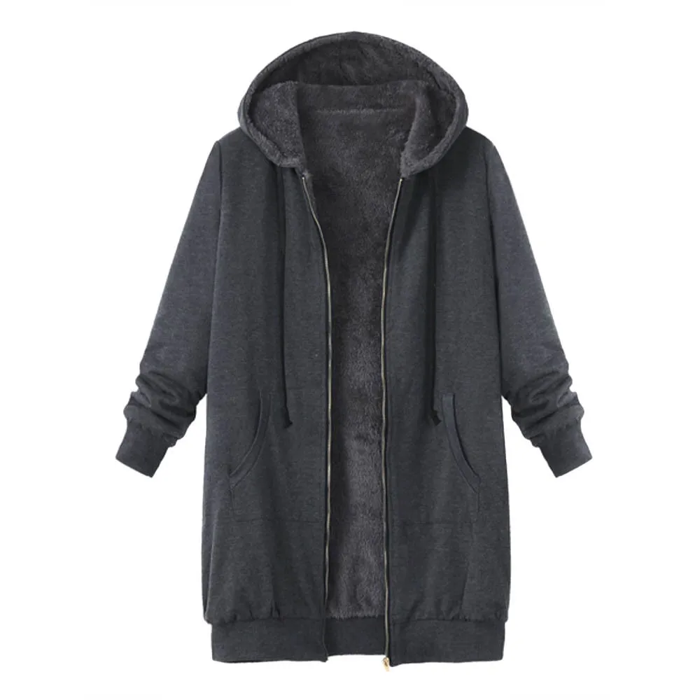 

Women's warm Coats long Hooded jacket Winter New clothes Casual high Quality Overcoat Female solid print zipper laies coat