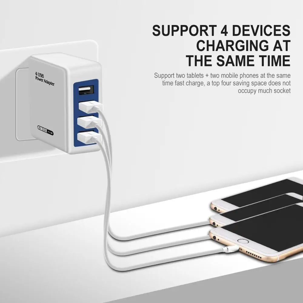4 порта мини USB Смарт зарядное устройство несколько настенных адаптеров 5 в 3.1A Быстрая зарядка ЕС США Разъем для iPhone Android мобильного телефона FS