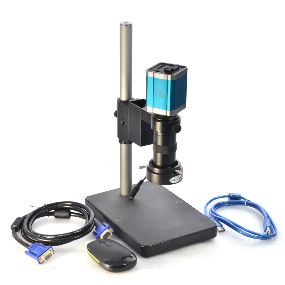 1080P VGA Full HD Industrial Microscope Camera SD Video Recorder + 100X Zoom C-MOUNT Lens 40 LED Light