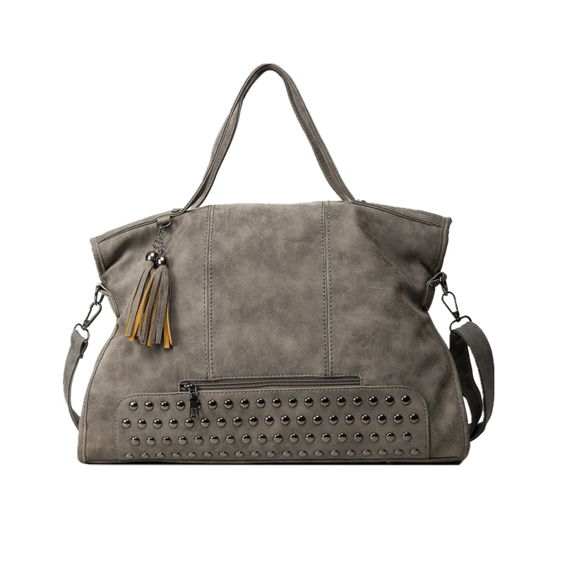

Golden Finger Brand Rivet Nubuck Leather Women Bag Women's Luxury PU Leather Larger Top-Handle Bags Quality Ladies Shoulder Bag