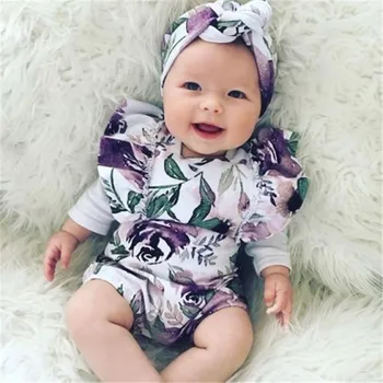 

2018 Newborn Baby Girls Floral Romper Bowknot Clothes One Pieces Jumpsuit Outfit Infant Toddler Girl Sleeveless Rompers 0-24M
