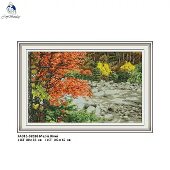 

Joy Sunday Maple River DIY aida Cross Stitch Cotton thread DMC Print Canvas 14CT and 11CT For Embroidery Home Decor Needlework