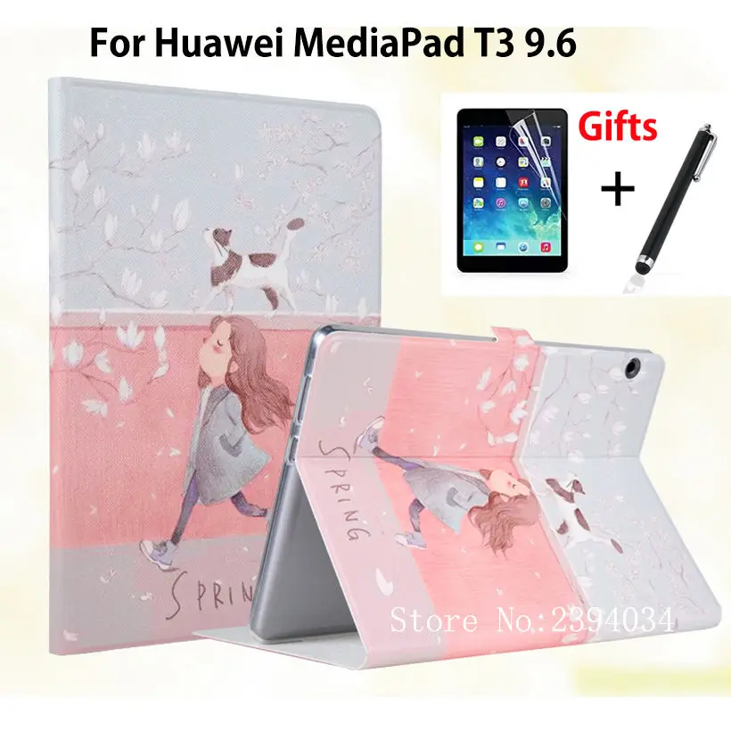 Тонкий окрашенный чехол для Huawei MediaPad T3 10 Honor Play Pad 2 9 6 дюйма с пленкой и стилусом AGS