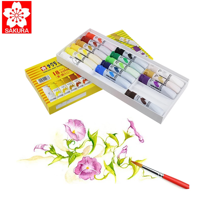 

Sakura Watercolor Paint 18 Colors Watercolor Set 12ml Washable Watercolor Set Yellow Box Professional Watercolor Paints