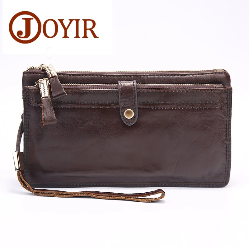 

JOYIR Men Double Zipper Wallets Genuine Leather Men Wallets Business Clutch Wallet Bag Male Wallet Coin Purse Card Holder