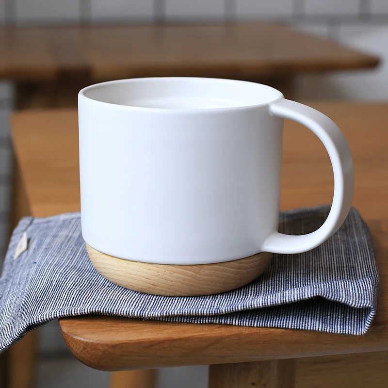 Ins Style Simple Coffee Mugs with Wooden Mat Ceramics Nordic Mug Office Personality Milk Cup Mug Drop Shipping