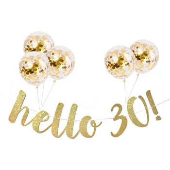 

Gold Glittering hello 30/40/50/60 Anniversaries Birthday Wedding Decorations 5pcs Pink Confetti Balloons Adult Birthday Supplies