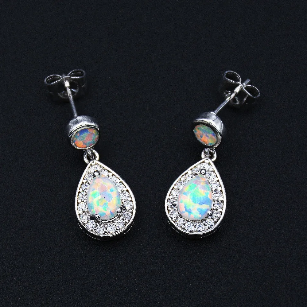 

Drop Shape Blue / Pink / White Fire Opal Earrings Jewelry for Gift