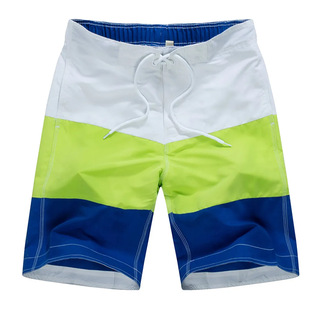 

summer men's swimming trunks large size Casual Color Collision Patchwork Beach Loose Quick Drying Shorts Pants #TX4