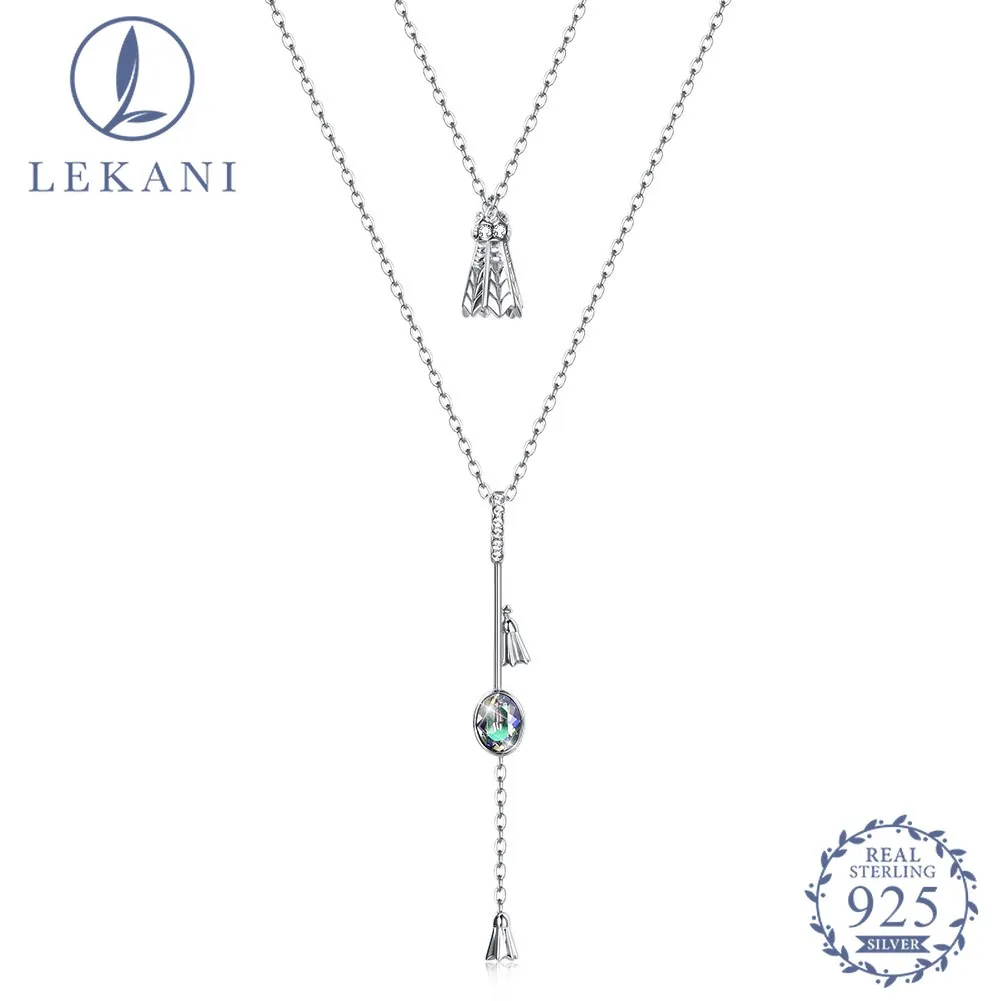

LEKANI Crystal From Swarovski Element S925 Sterling Silver Necklace Creative Stacked Feather Ball Irregular Pendant Necklace