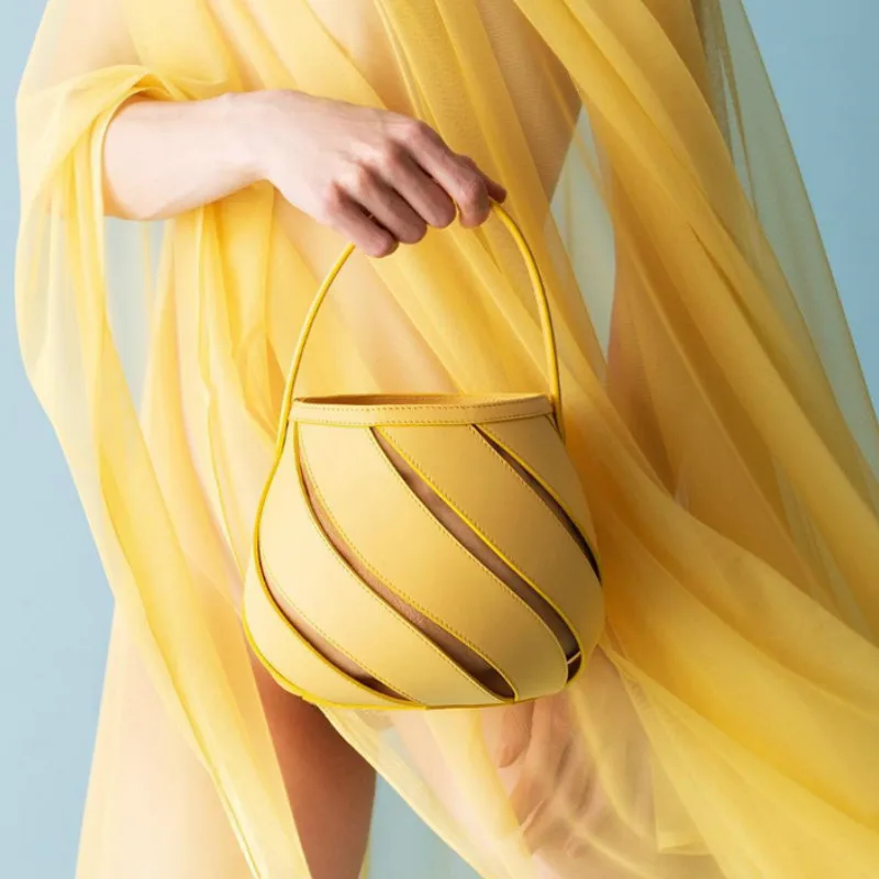 

19 Spring and Summer Hollow Design Small Round Bag Shoulder Bag Phone Bag Crossbody Bags for Women Ruched Bucket Designer