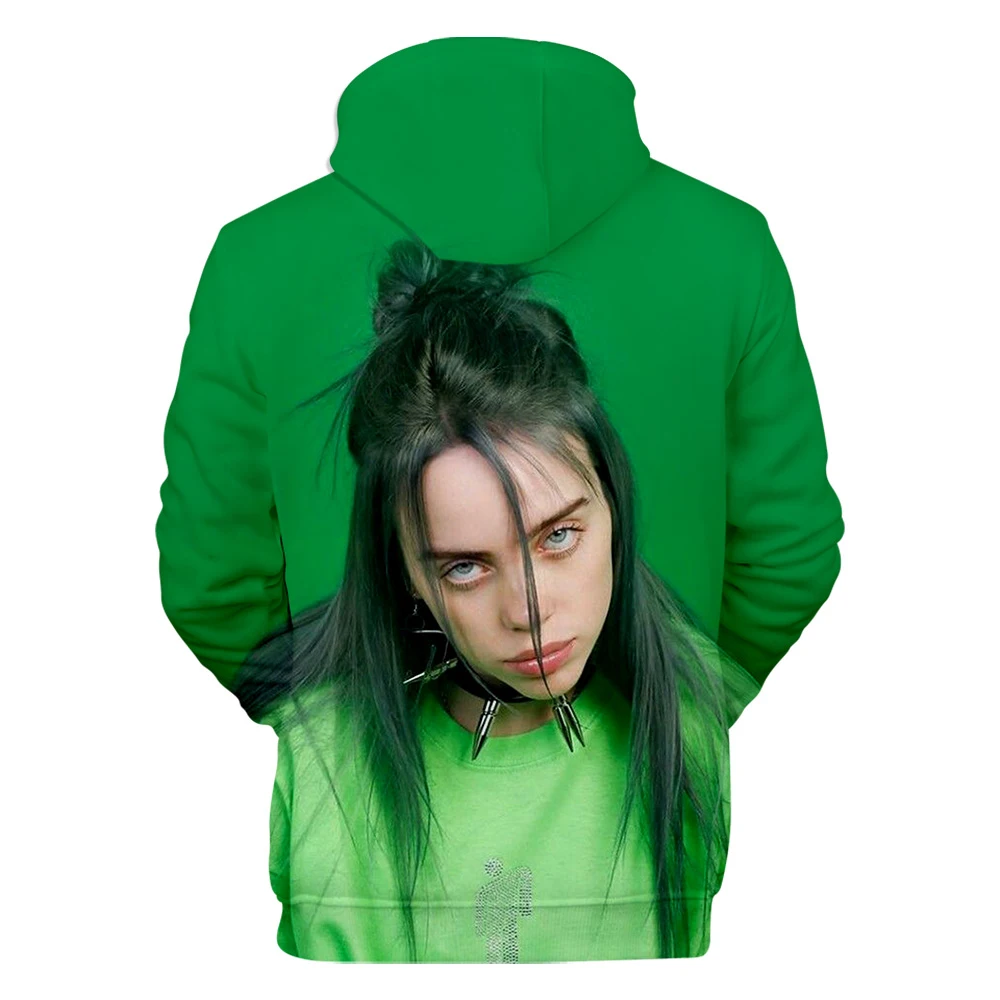 Принт 3D персонаж idol Billie Eilish толстовки женские мужские толстовки мода певица Billie Eilish 3D Толстовка зеленый пуловеры