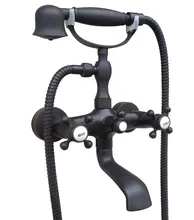 Black Oil Rubbed Brass Double Cross Handles Wall Mounted Claw Foot Bathroom Tub Faucet Mixer Tap With Handshower mtf610 Black Oil Rubbed Brass Double Cross Handles Wall Mounted Claw Foot Bathroom Tub Faucet Mixer Tap With Handshower mtf610