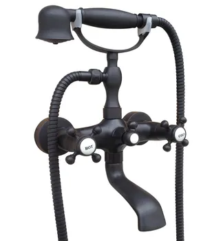 

Black Oil Rubbed Brass Double Cross Handles Wall Mounted Claw Foot Bathroom Tub Faucet Mixer Tap With Handshower mtf610