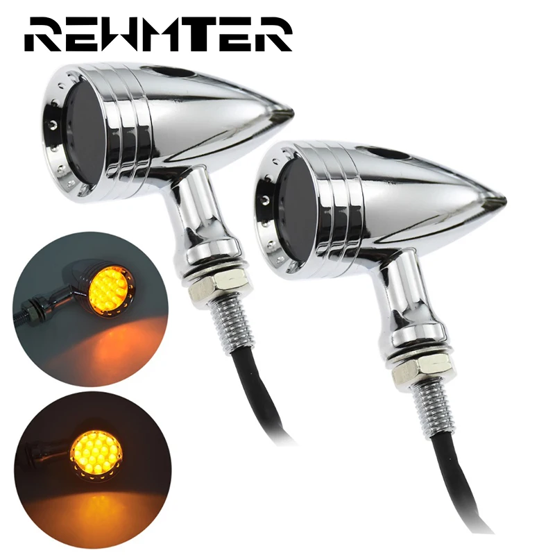 Motorcycle-Accessories-LED-Turn-Signal-Chrome-Bullet-Blinker-Orange-Indicator-Lights-Gray-Lens-10mm-Vintage-For