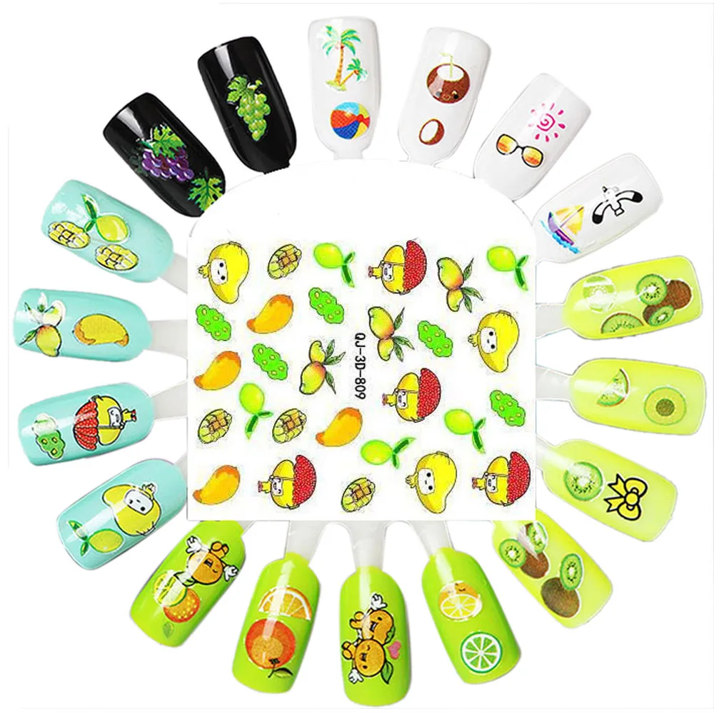 Min Nail Gel 6 Pcs Fruit Sticker For Nails DIY Design 3D Nail Art