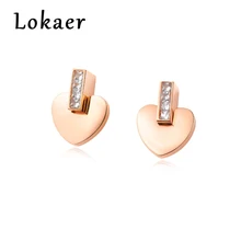 Lokaer маленькие милые серьги-гвоздики из нержавеющей стали с инкрустацией в виде сердца CZ для женщин, розовые золотые для ушей, ювелирные аксессуары, подарок для девочки