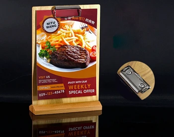 

A4 Restaurant Retro Wooden Clip Price Tag Display Stand Table Sign Stand Menu List Snap Billboard Desk Label holder Tag Display