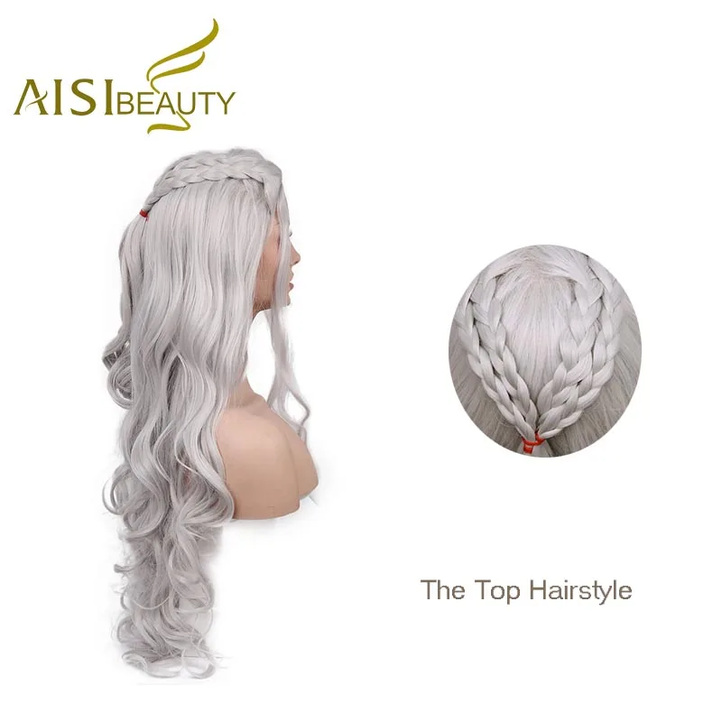 AISI belleza peluca sintética ondulado largo gris Cosplay PELUCAS CABELLO para mujeres Dragon of Mother disfraz pelucas con alta resistencia
