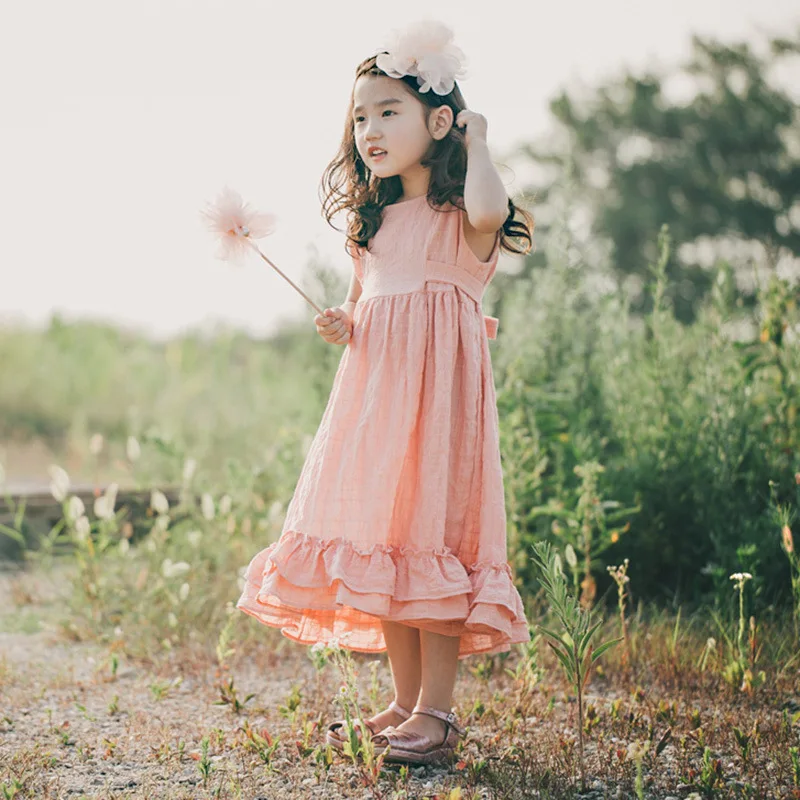 

2018 summer new girl cotton linen long dress kids sleeveless princess dress girls lovely one-piece children sundress