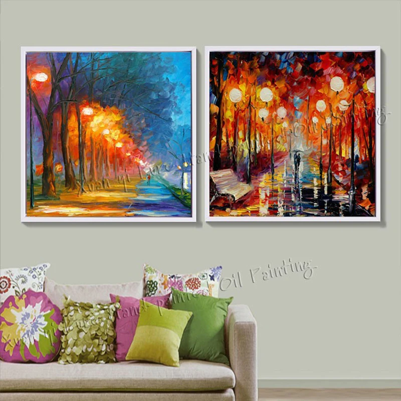 2 Panel Handmade Palette Knife Tree Landscape Oil Painting Cuadros Decoration Wall Art Modern Picture For Living Room Unframed | Дом и сад