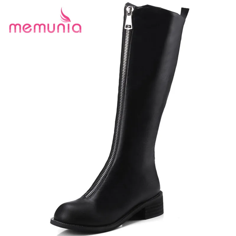 

MEMUNIA 2020 new mid calf boots fashion simple zipper winter boots comfortable short plush round toe med heels boots