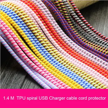 

100pcs/lot Three Colors 1.4M TPU spiral USB Charger cable cord protector wrap cable winder for usb charging cables organizer