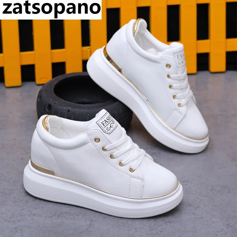 

2019 Hidden Heels Women Platform Wedge Sneakers Ladies Leather Golden Silver White Shoes Female Krasovki Tenis Feminino Casual