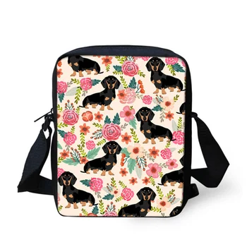 

ThiKin Doggy Flower Red Messenger Bag For Kid Boys Girls Small Cross Body Bag Cute Pets Printing Women Men Travel Shoulder Bags