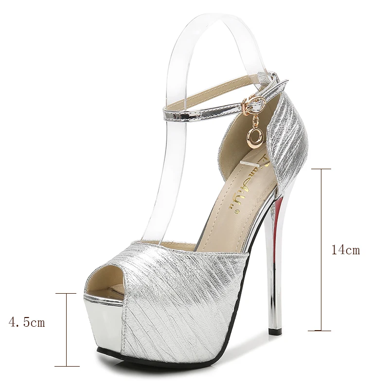 2019 Platform High Heels 14cm Shoes Woman Pumps Gold Women Sandals Party Shoes Female Wedding Shoes Sapato feminino