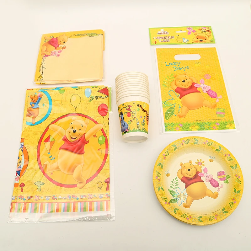 

Disney Winnie Theme Birthday Party Decorations Supplies Disposable Tableware Sets Party Favors Baby Shower Supplies 75pcs