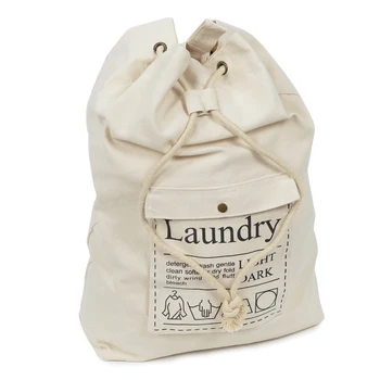 

Storage Bags Large Drawstring Cotton Canvas Laundry Bag Dirty Clothes Storage Bag with Adjustable Shoulder for Laundromat Travel