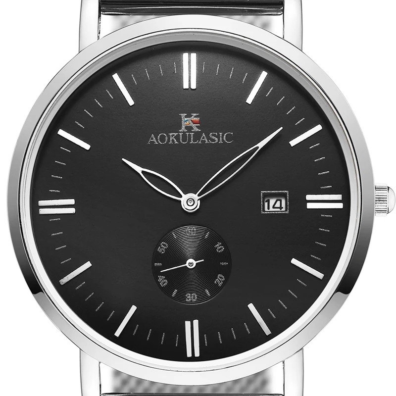 

AOKULASIC 2019 Top Luxury Brand New Fashion Ultra Thin Stainless Steel Mesh Watch Band Waterproof Quartz Wrist Watch Men Watch