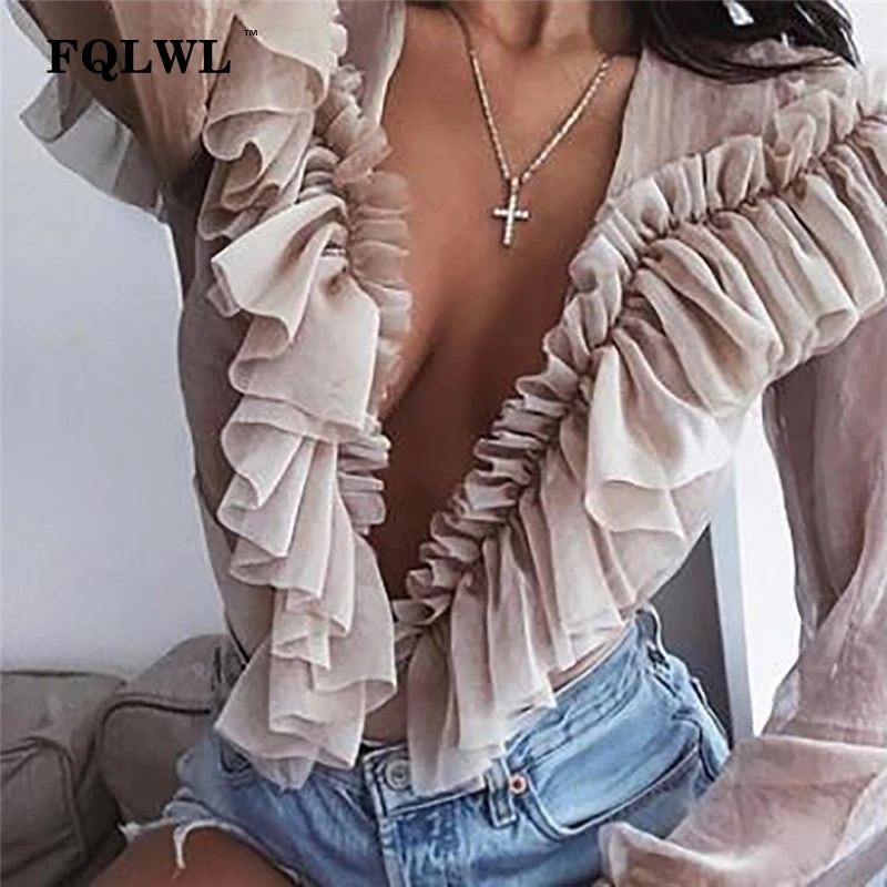 FQLWL شفافة الكشكشة طويلة الأكمام شبكة مثير ارتداءها النساء بذلة العميق V الرقبة انظر من خلال Bodycon الأسود السيدات ارتداءها FQLWL شفافة الكشكشة طويلة الأكمام شبكة مثير ارتداءها النساء بذلة العميق V الرقبة انظر من خلال Bodycon الأسود السيدات ارتداءها