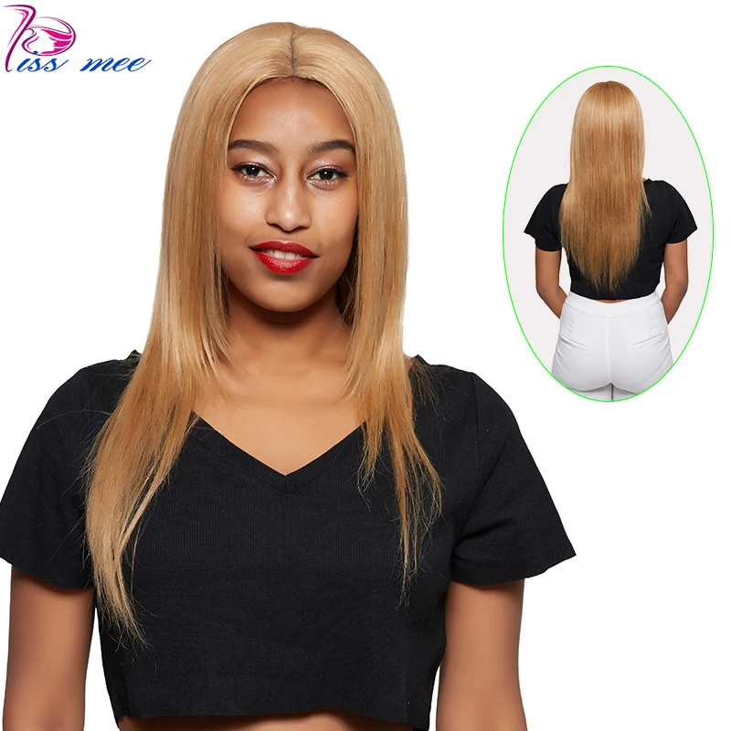 KISSMEE блондинка синтетические волосы на кружеве парик #27 180 Плотность 10-32 дюйм(ов) прямые перуанские волосы Remy синтетические волосы на