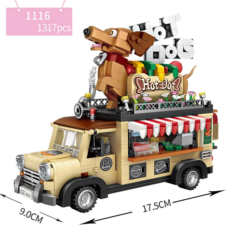 city creator mini stacking block hot dog carts assemable building bricks Food trucks car vehicle