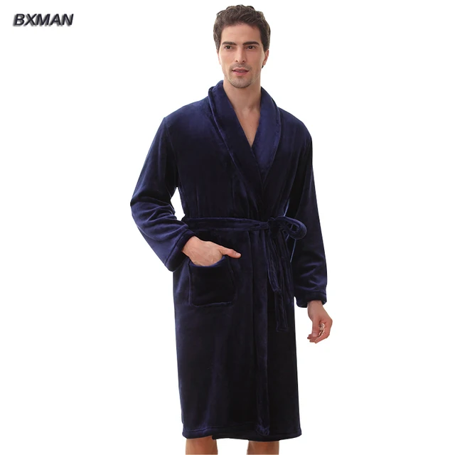 BXMAN Brand New Winter Robe Men Polyester Mens Hooded Flannel Bathrobes