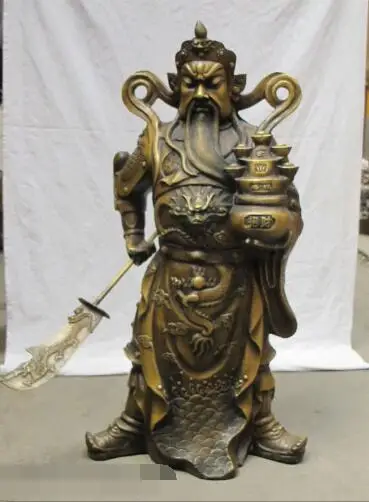 

S01162 32"China Bronze Sculpture dragon god in charge money Yuan Bao Guan Gong Statue (B0413)