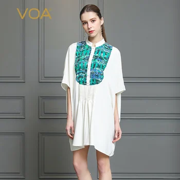 

VOA Heavy Silk Georgette T Shirt Plus Size 5XL Loose Women Tops White Print Tee Casual Bat Sleeve Summer Harajuku Korean B320