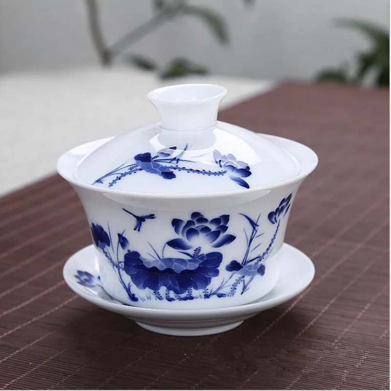 1 шт. 300 мл большой емкости китайский супница кунг-фу чайная чаша, чайный набор Gaiwan чайный горшок, керамическая крышка чаша чайная служба - Цвет: Dragon and Lotus