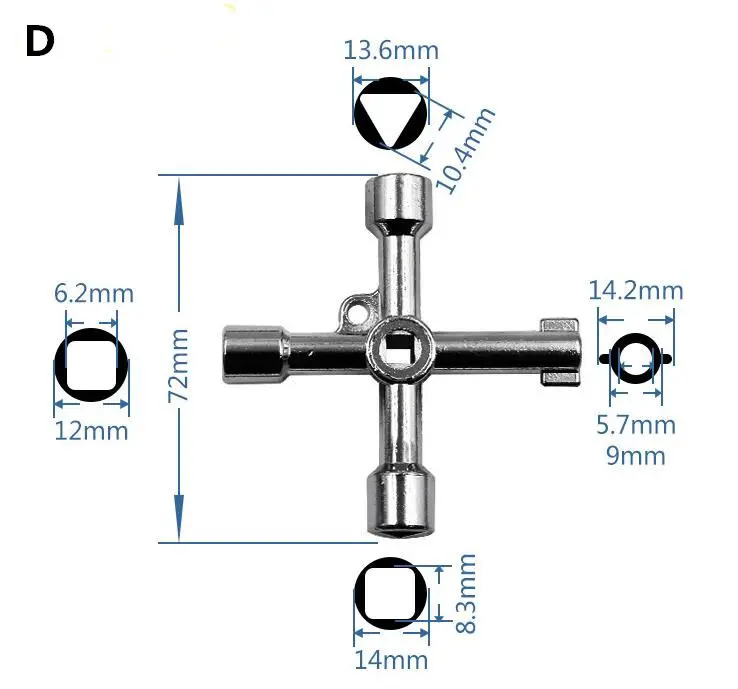 Многофункциональный Универсальный Крест ключ треугольник ключ для поезда Электрический шкафчик лифта клапан сплав треугольник квадрат - Цвет: D