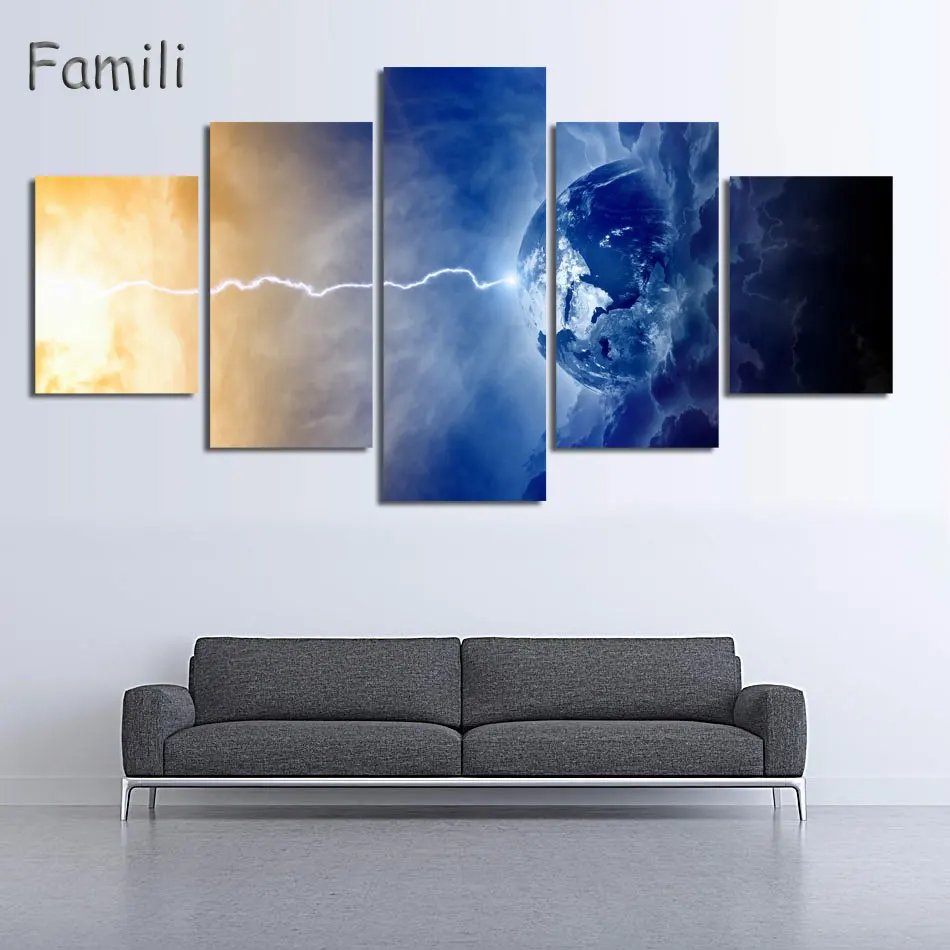 

Unframed 5 Panel Universe Space Canvas Paintings Modern Canvas Picture Home Wall Art Cuadros Earth Painting For Living Room