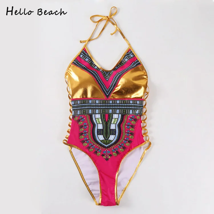 HELLO BEACH,, сдельный купальник, бандаж, боди, Африканский принт, купальник, женский, с высокой посадкой, монокини, сексуальный, с высоким воротом, трикини