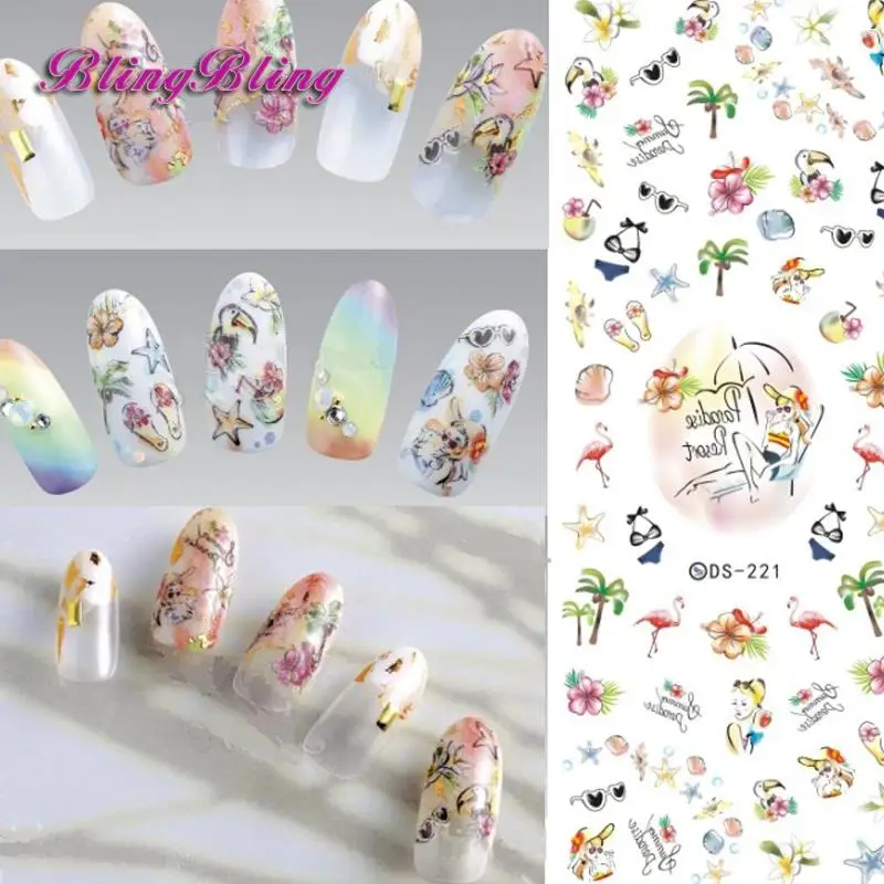2016 Cartoon Design Nail Art Manicure Tips Water Transfer Nail Stickers Paradise Vacation Desgins Nails Wraps Collections  Decor