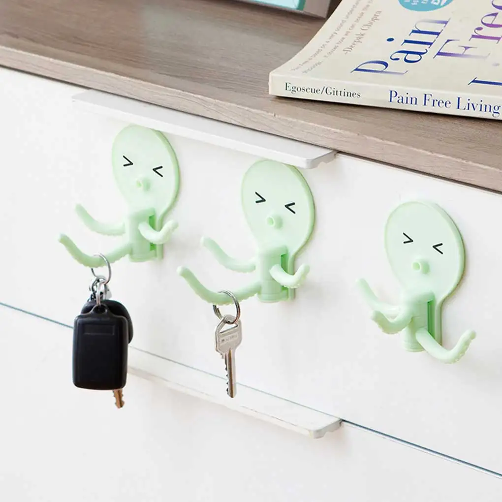 

2019 Cute Octopus Shape Hook Adhesive Kitchen Bathroom Nail-free Hanger Hat Keys Scarf Organizer Fashion Cartoon Hook New